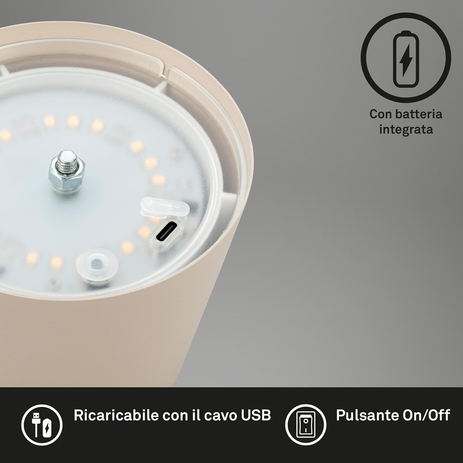 BRILONER - Lampa stołowa LED bezprzewodowa, ściemniana, regulowana wysokość, lampka nocna i do czytania, akumulatorowa, 36x10,5 cm, beżowy – praktyczne i eleganckie światło
