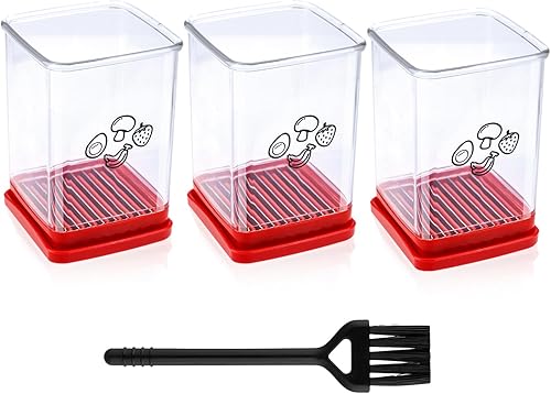 3pcs Cup Slicer, Fruit Slicer Cup Egg Slicer Fruit and Vegetable Fast Slicer Stainless Steel Strawberry Cutter with Brush Handheld Slicing Tool for