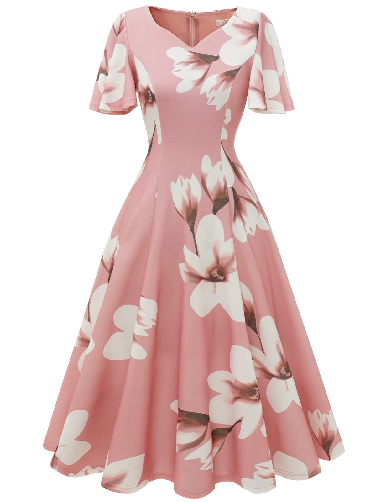 HomRain Wedding Guest Dresses for Women Vintage Short Sleeves Casual Fit and Flare Cocktail Formal Dress for Tea Party