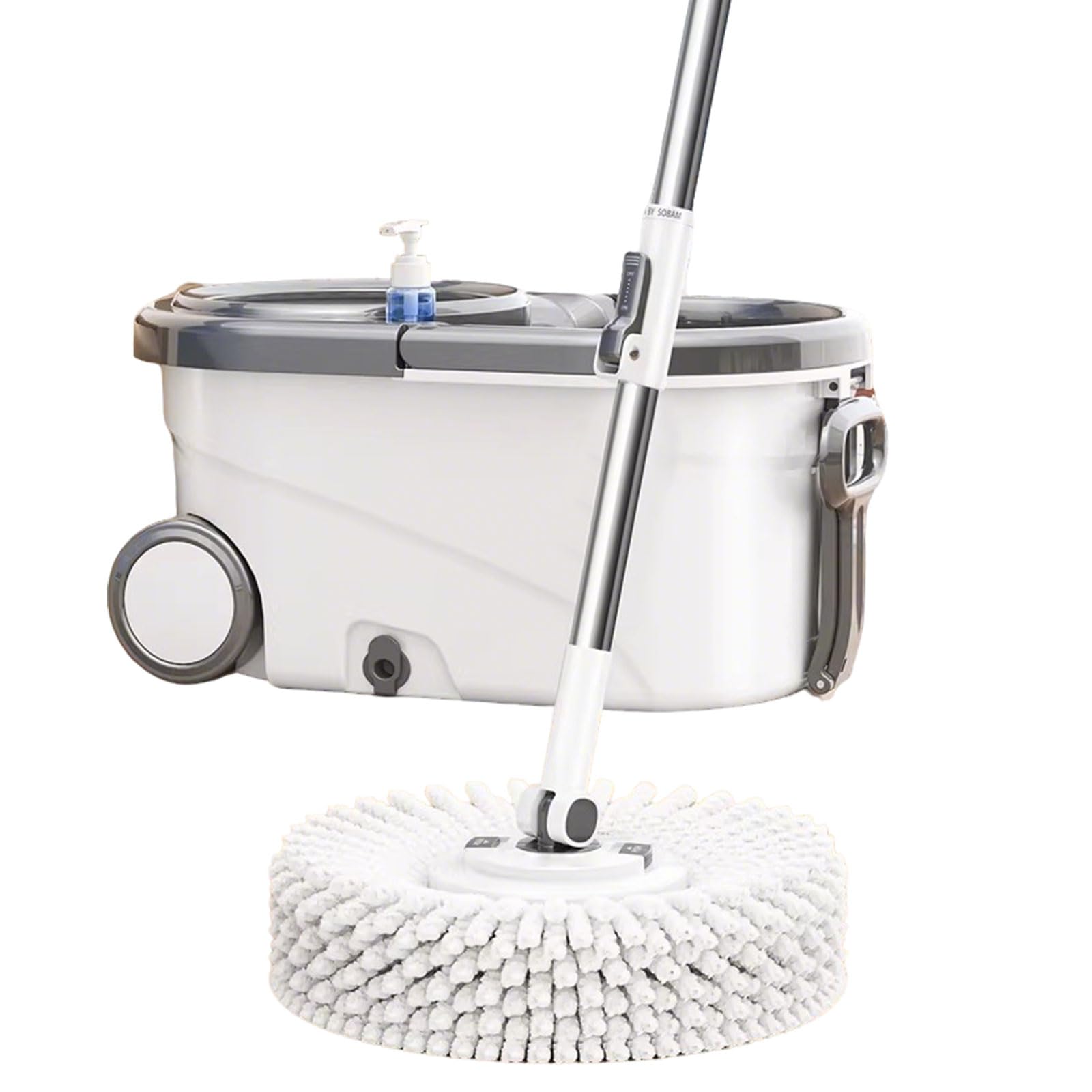 Este Juego de fregona giratoria y Cubo con escurridor para el hogar, Sistema de fregona giratoria de 360°, fregona húmeda para Polvo para Limpieza de Suelos con 5 Cabezales de Microfibra.