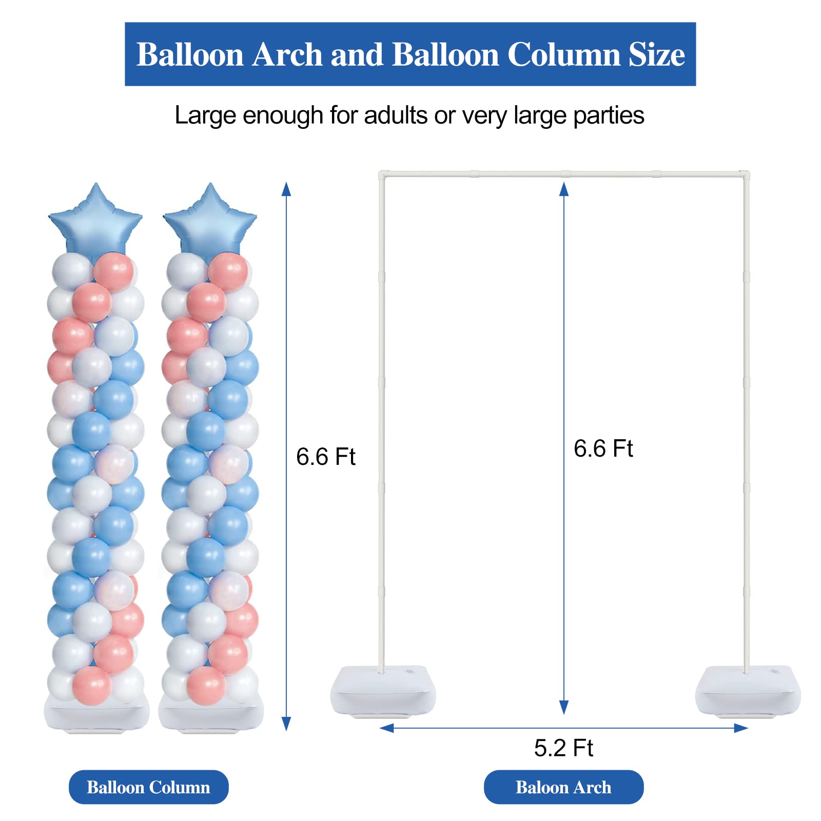 Ecoofor 6.6 Feet Tall Balloon Arch Stand with Base, 2 Set 78.7 Inch Balloon Column Stand Kit with Base Balloon Tower for Wedding,Birthday and Party Decoration