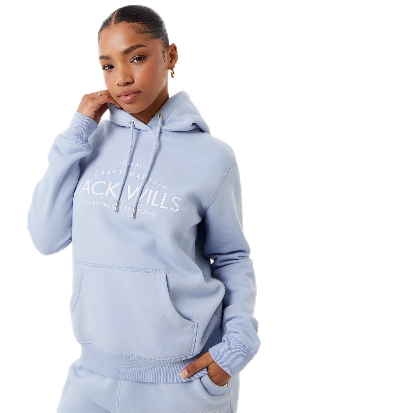 Jack Wills Womens Hunston Graphic Logo Hoodie Soft Blue XS