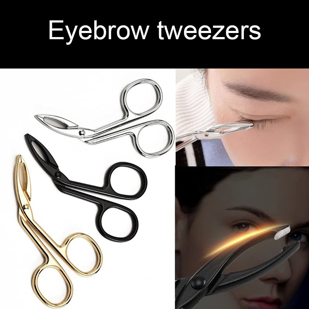Pinzas para cejas, pinzas con forma de tijera, removedor de vello de la nariz, punta plana, recortadora de cejas, tijeras de depilación con forma de tijera, pinzas de punta doblada