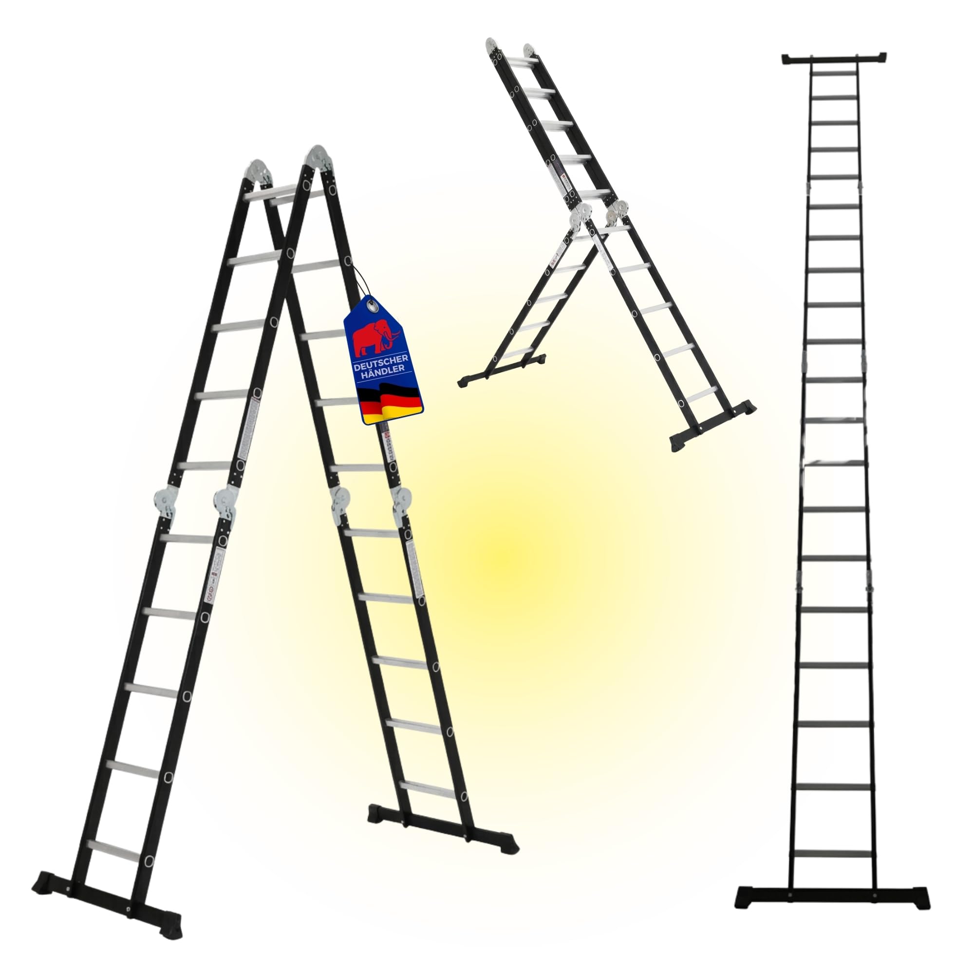 Scala multifunzione MULTISTEP a 3 sezioni in alluminio 4x5 pioli Nera Altezza fino a 5,13 m Portata massima 150 kg Scala a pioli, scala estensibile e scala allungabile