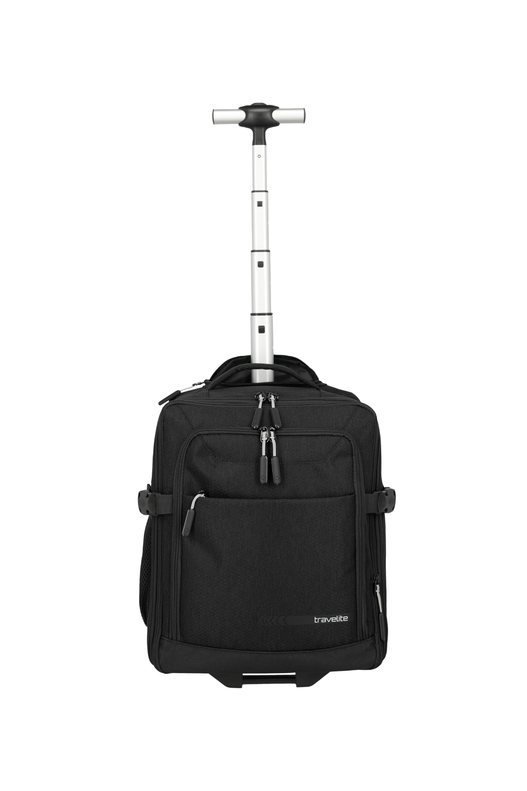 Travelite Rucksack KICK OFF, Laptopfach 15,6 Zoll, Handgepäck Rucksack mit Rollen und Teleskopgestänge, vielseitiger Reiserucksack, 30 x 40 x 20/23 cm, 24/28 L