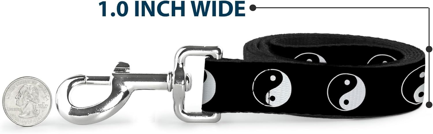 Dog Leash Yin Yang Symbol Black White 6 Feet Long 1.0 Inch Wide