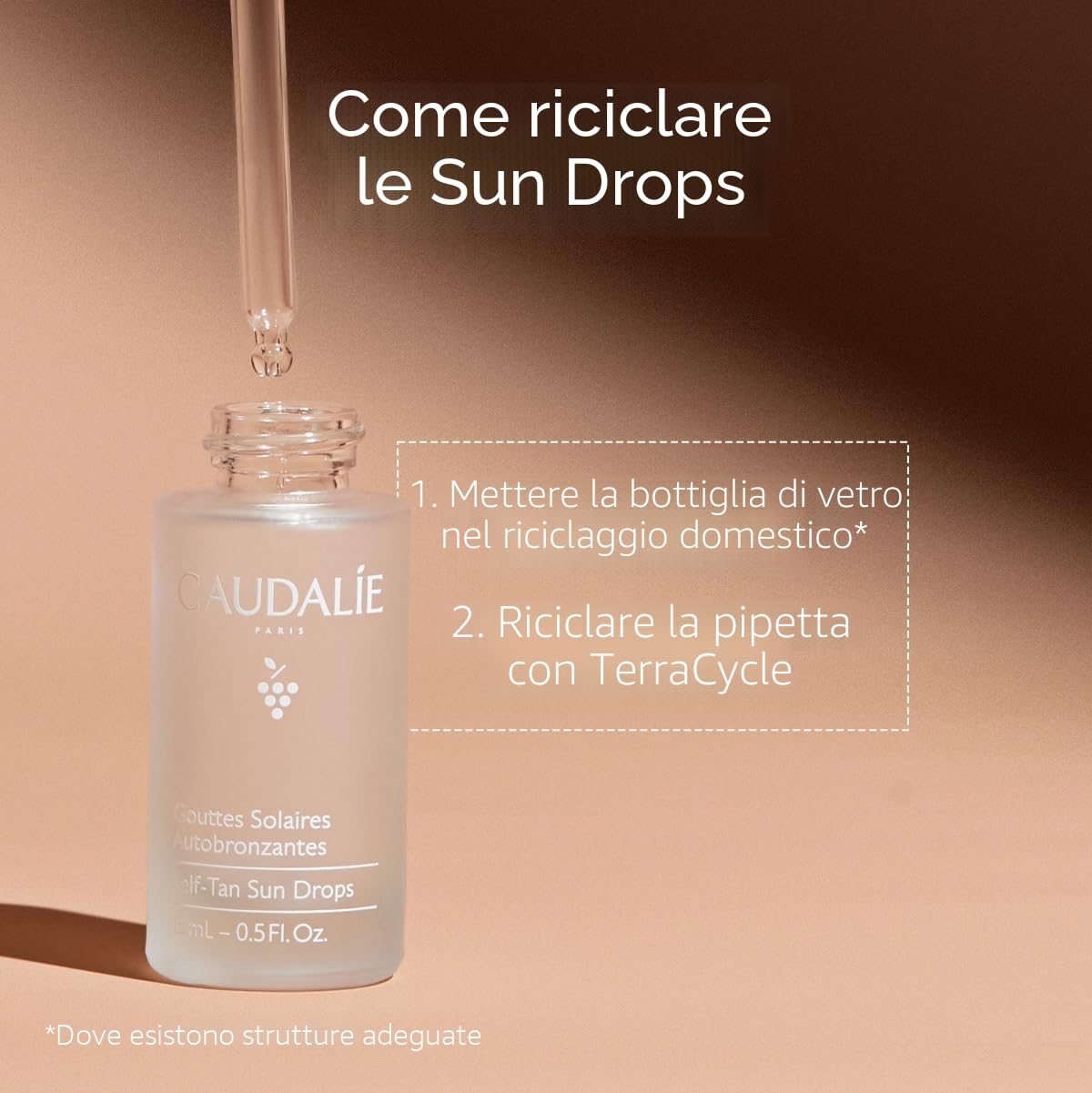 Caudalie Gocce Solari Autoabbronzanti – Abbronzatura Graduale e Personalizzabile, Acqua d'Uva Bio, DHA Naturale, 99% Origine Naturale, Senza Profumo, Senza Alcool, 15 mL