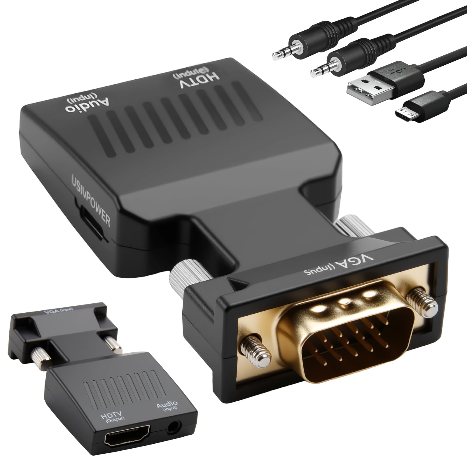 Adaptateur VGA vers HDMI, Adaptateur VGA Mâle vers HDMI Femelle, Convertisseur 1080p avec Audio de Source pour Ancien Portable PC vers TV Moniteur HDTV