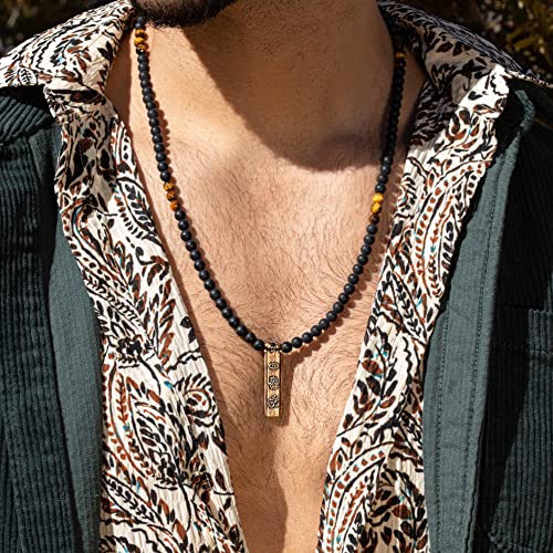 KARMA AND LUCK - Divine Energy - Men's Onyx Tiger's Eye Stone Hamsa, Evil Eye, OM Triple Protection Necklace, Handmade in Bali2