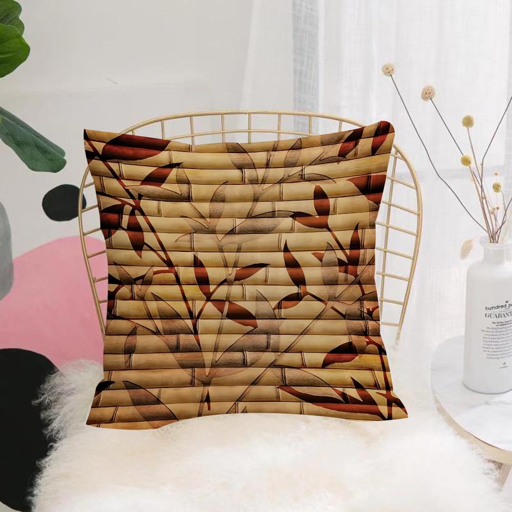 HYOSXW Cushion Cover,Throw Pillow Case Home Decorative for Living Room Bedroom Sofa Chair 16X16 Inch,Beige Bamboo Stems with Bohemian Elements Print,Pillowcase 40X40cm