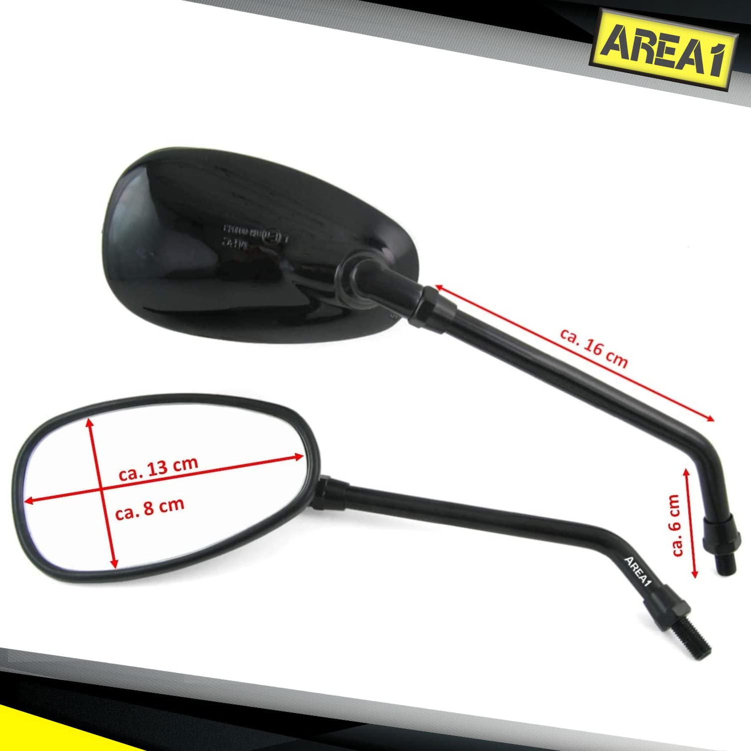 Area1 Espejos Retrovisores Scooter Universal Homologado, Par de Espejo Scooter (2xM8 Rosca derecha + 1xM8 Rosca izquierda) compatible con Sym Niu KSR