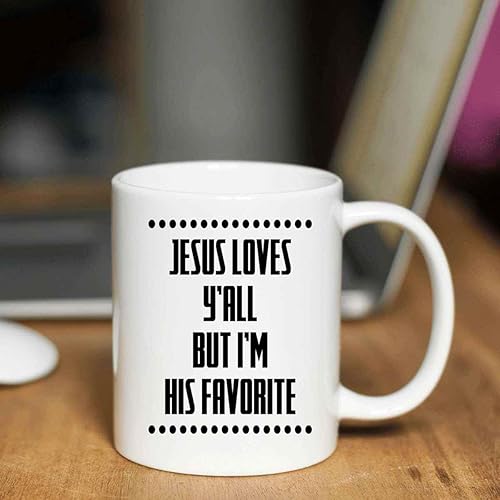 Miniatura 3 de Inspirational Gift Faith-based Gift, for Believers, Worshippers and Followers - Jesus Loves Yall Soft Text on 11 Oz White Ceramic Coffee Mug