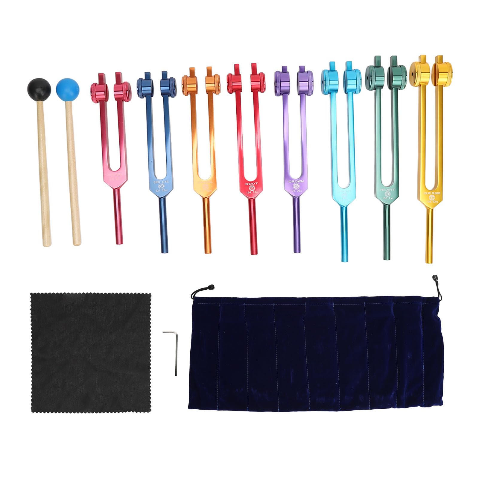 HURRISE Resonant Tuning Fork Set,Tuning Forks for Healing,Aluminum Alloy Clear Sound Vibrations Tuning Fork Mallets Set for Pressure Relief Insomnia