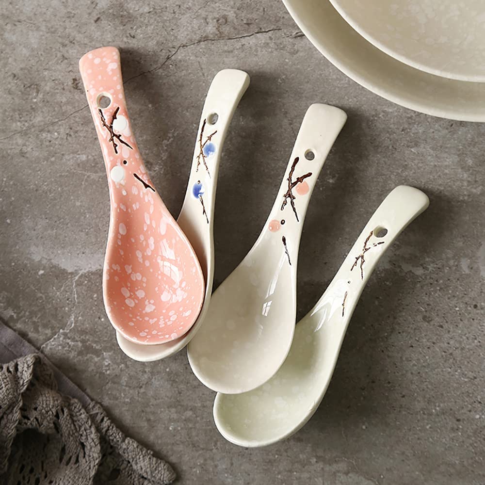 Juego de 4 cucharas soperas de cerámica aptas para Sopa, Ramen, Salsa, Avena, albóndigas y ensaladas