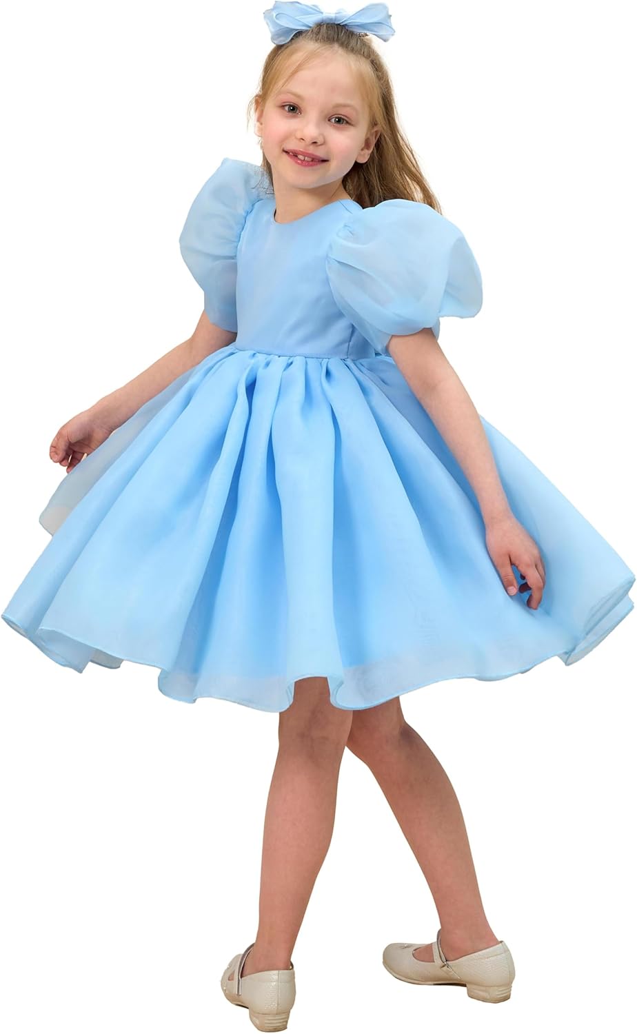 LalaMira Flower Girl Dress Organza Toddler Dresses Puff Sleeve & Bow Bcak Girls Princess Dress for Wedding Birthday Party