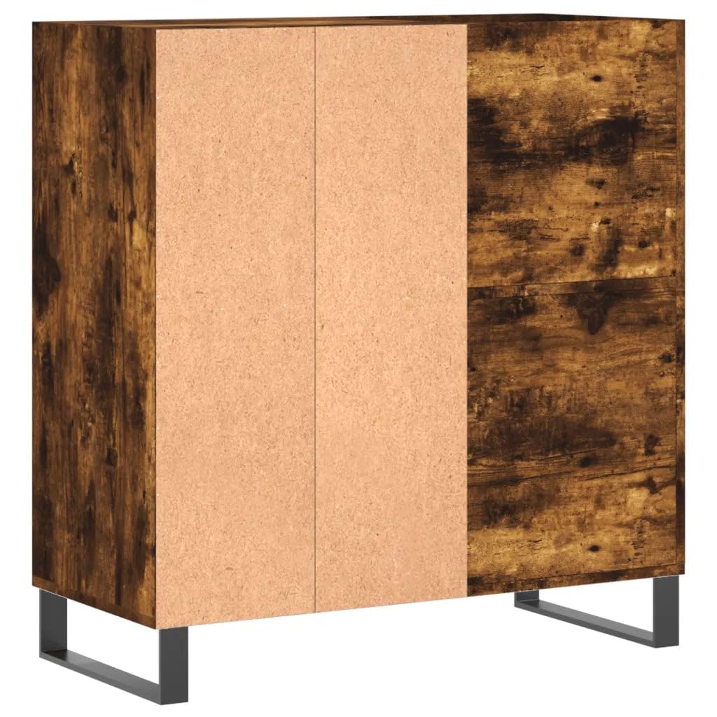 Helloshop26 Armadietto a dischi classico con ampio spazio 84,5 x 38 x 89 cm stile industriale in legno rovere fumato 02_0049179