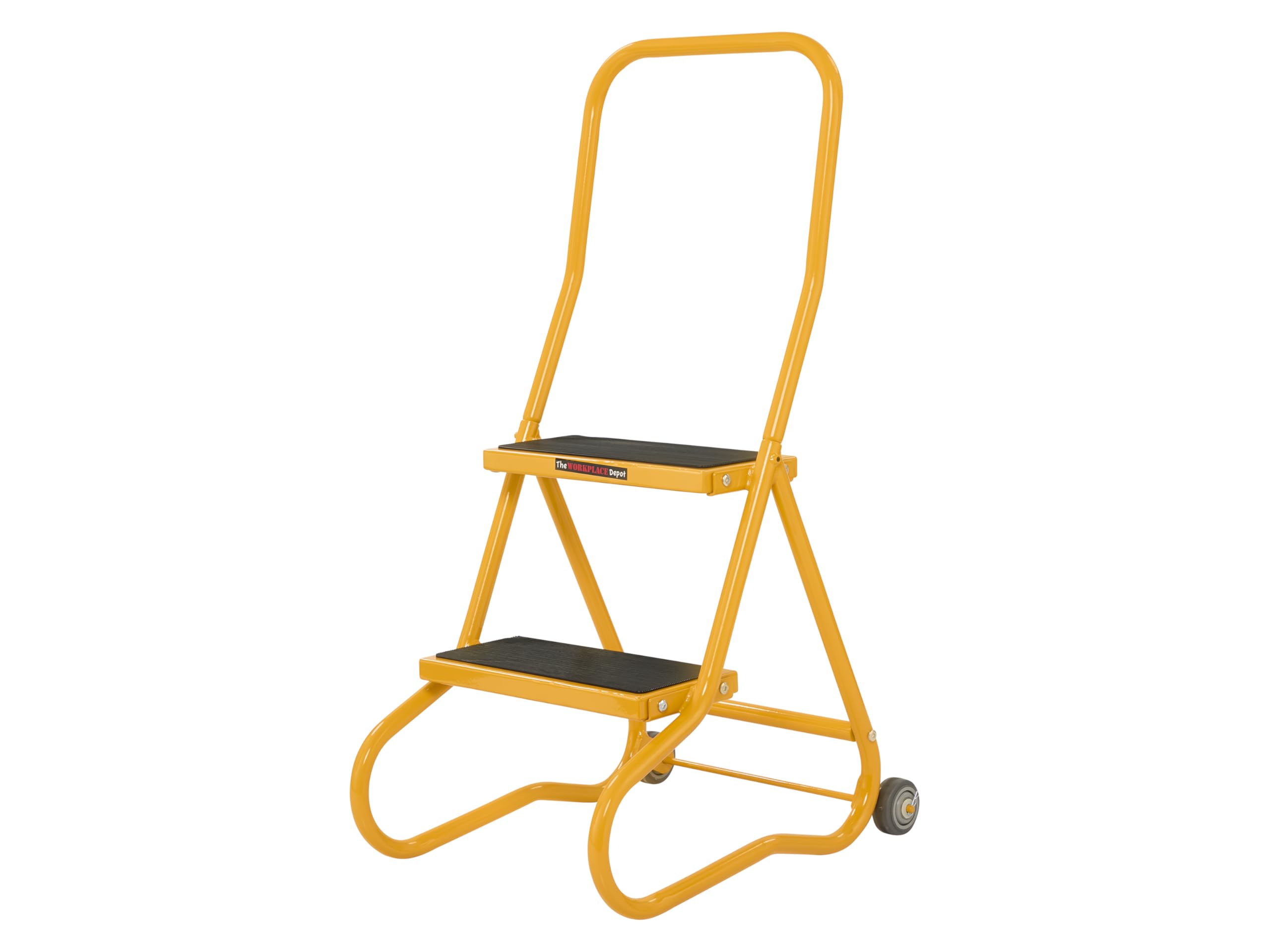 The Workplace Depot Wheelalong Safety Steps, Heavy Duty Yellow Powder Coated Steel Mobile Steps with Wheels & Ribbed Non-Slip Rubber Treads for Workplace, Office, Warehouse (2 Tread)
