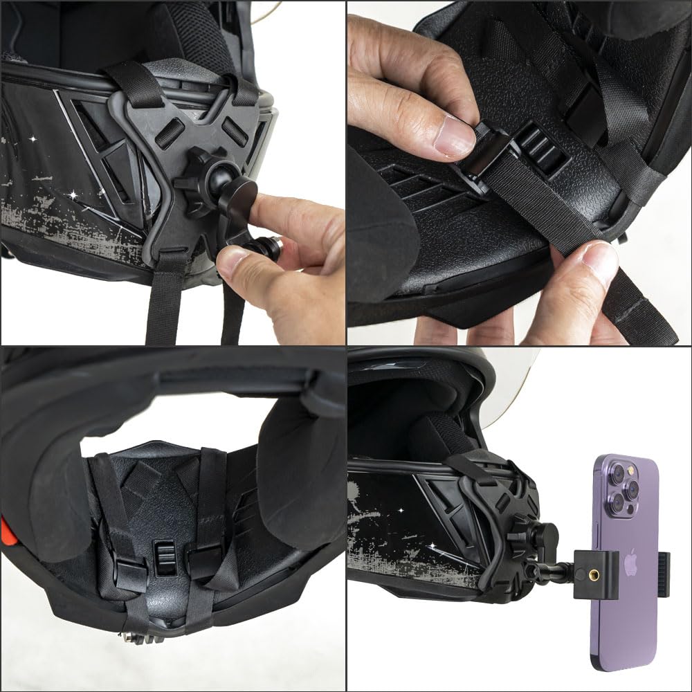SOH Sangle de menton pour casque de moto avec clip de téléphone pour iPhone 15 Pro Max/14/13Pro/Max/Mini/Samsung, Google, LG, Pixel, Huawei, Xiaomi, tous les smartphones