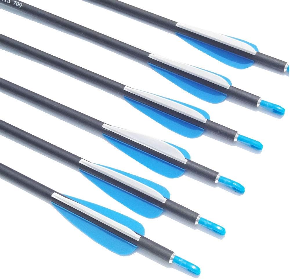 12pcs Archery Carbon Arrows 31Inch Mix Carbon Hunting Targeting Arrows Spine 700 with Arrow Quiver for Recurve Compound Bow Target Practice Arrows