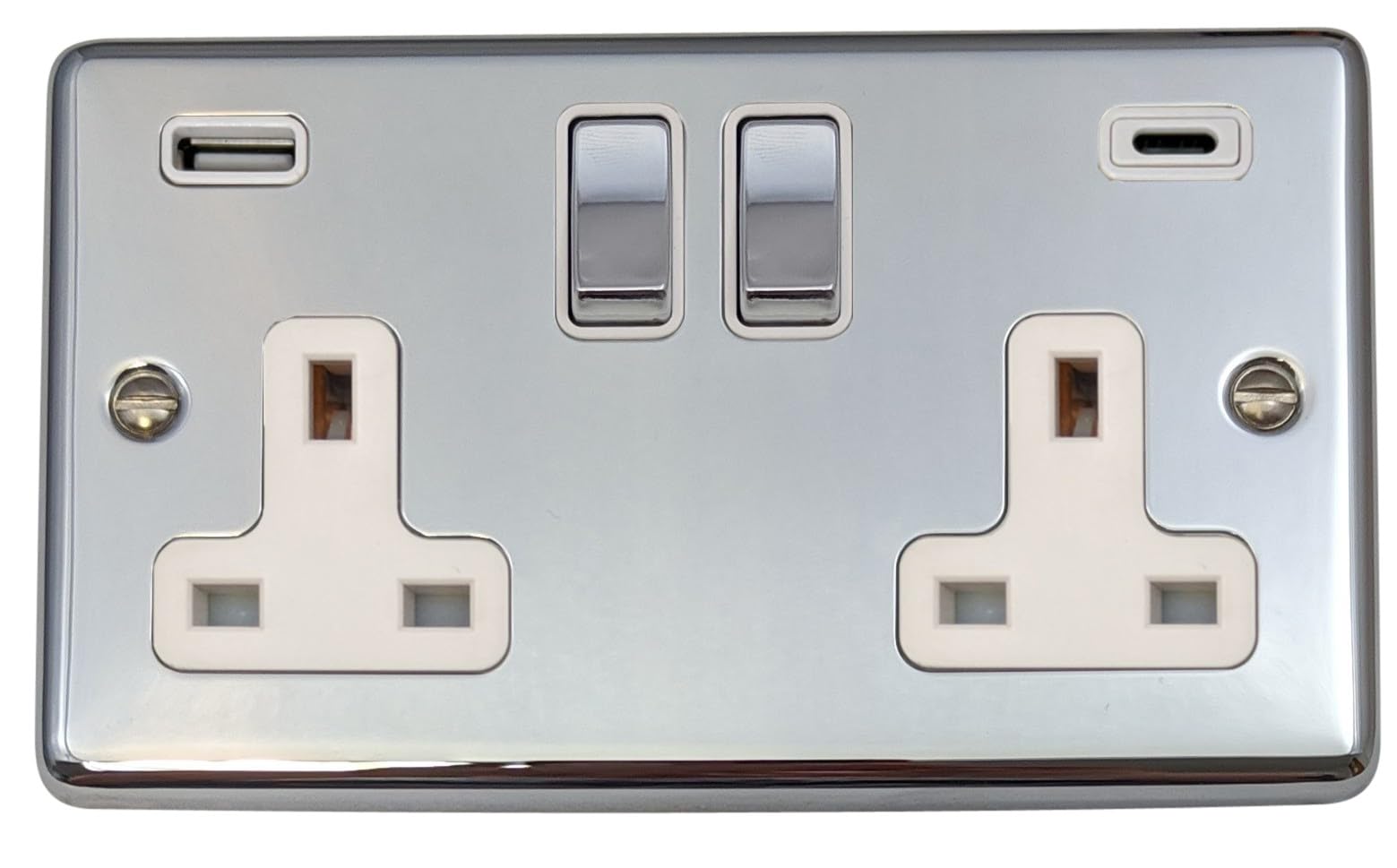G&H Brassware G&H Cc2911 Standard Plate Polished Chrome 2 Gang Double 13A Plug Socket 3.1A Usb A + C