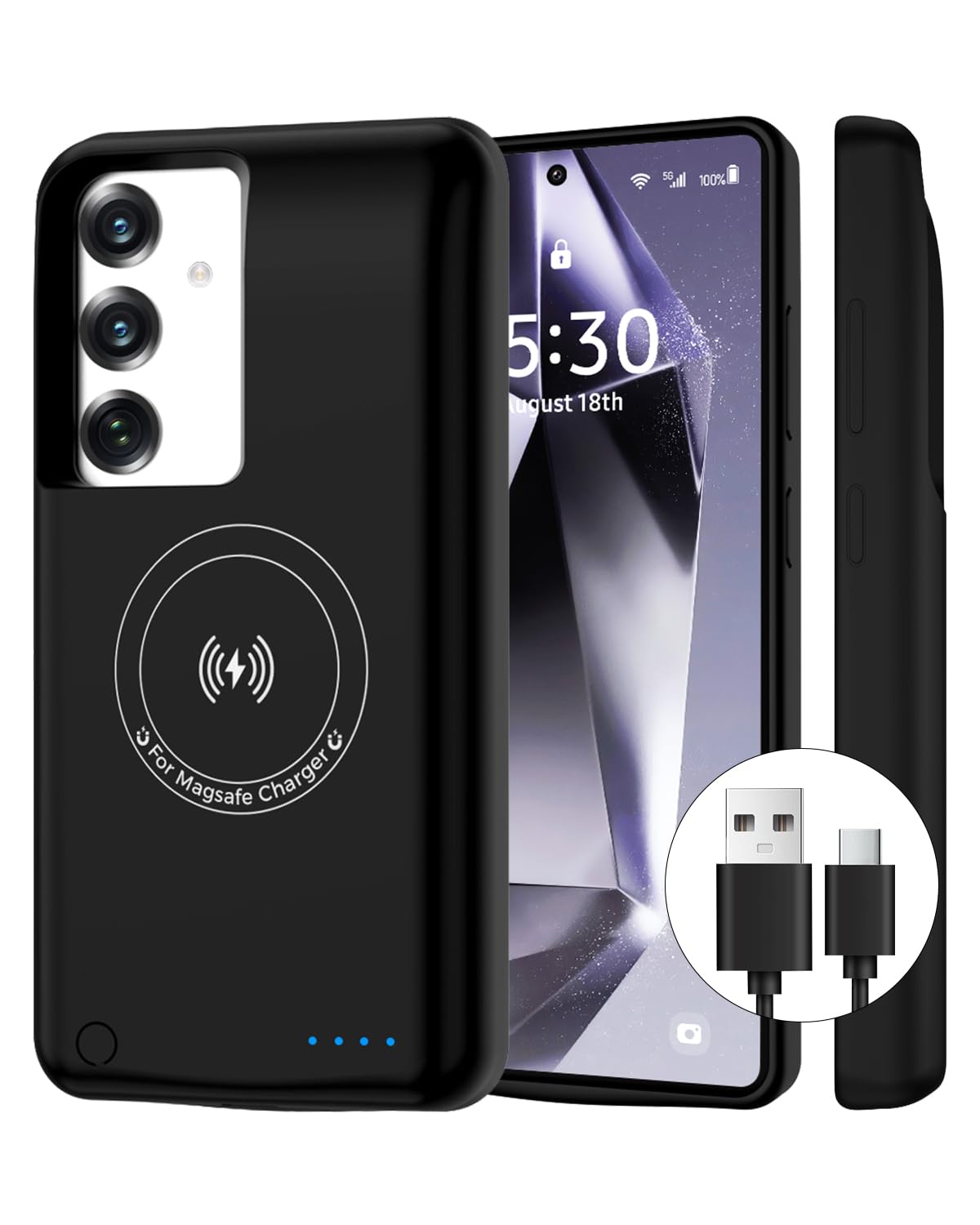 Custodia con Batteria per Samsung Galaxy S25 15000mAh Cover Batteria Portatile di Ricarica Wireless Ricaricabile Magnetica Power Bank Caricabatterie con Tecnologia GAN