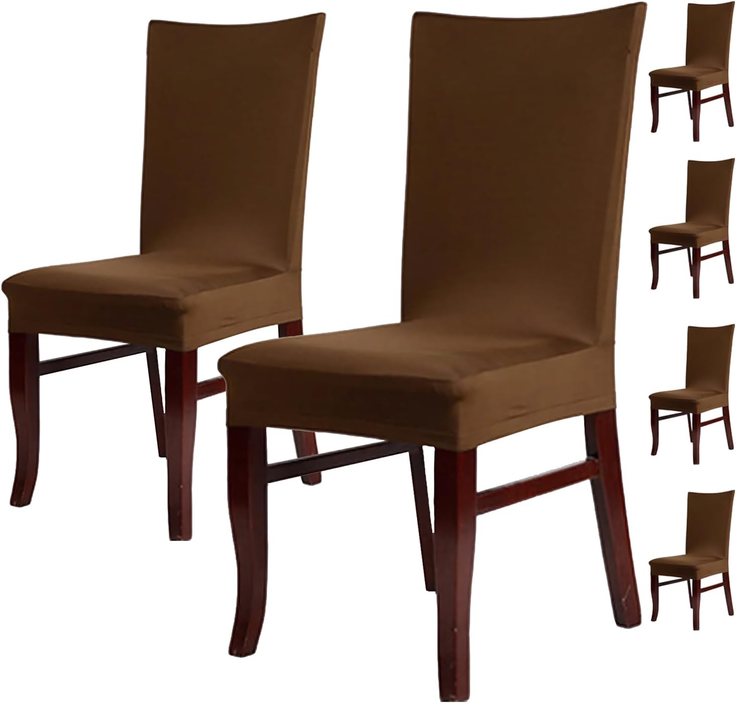 House of Quirk Polyester Spandex Plain Chair Cover Stretch Removable Washable Short Dining Chair Cover Protector Seat Slipcover (Brown, Pack of 6)