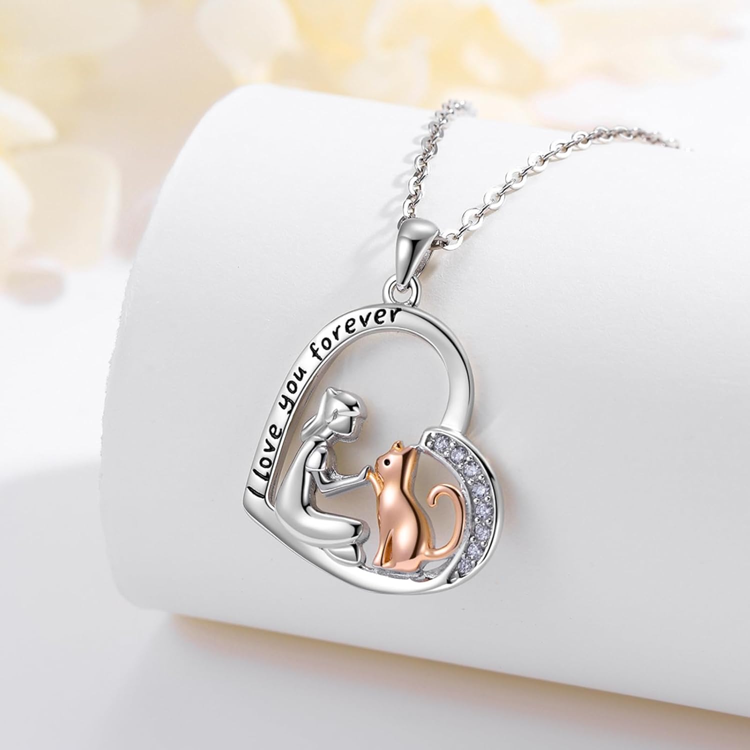 CUOKA MIRACLE Cat Necklaces for Women 925 Sterling Silver Cat Necklace Heart Pendant for Women I Love You Forever Necklace Jewelry Gifts for Mom on Birthday Mother's Day Anniversary Christmas - Image 4