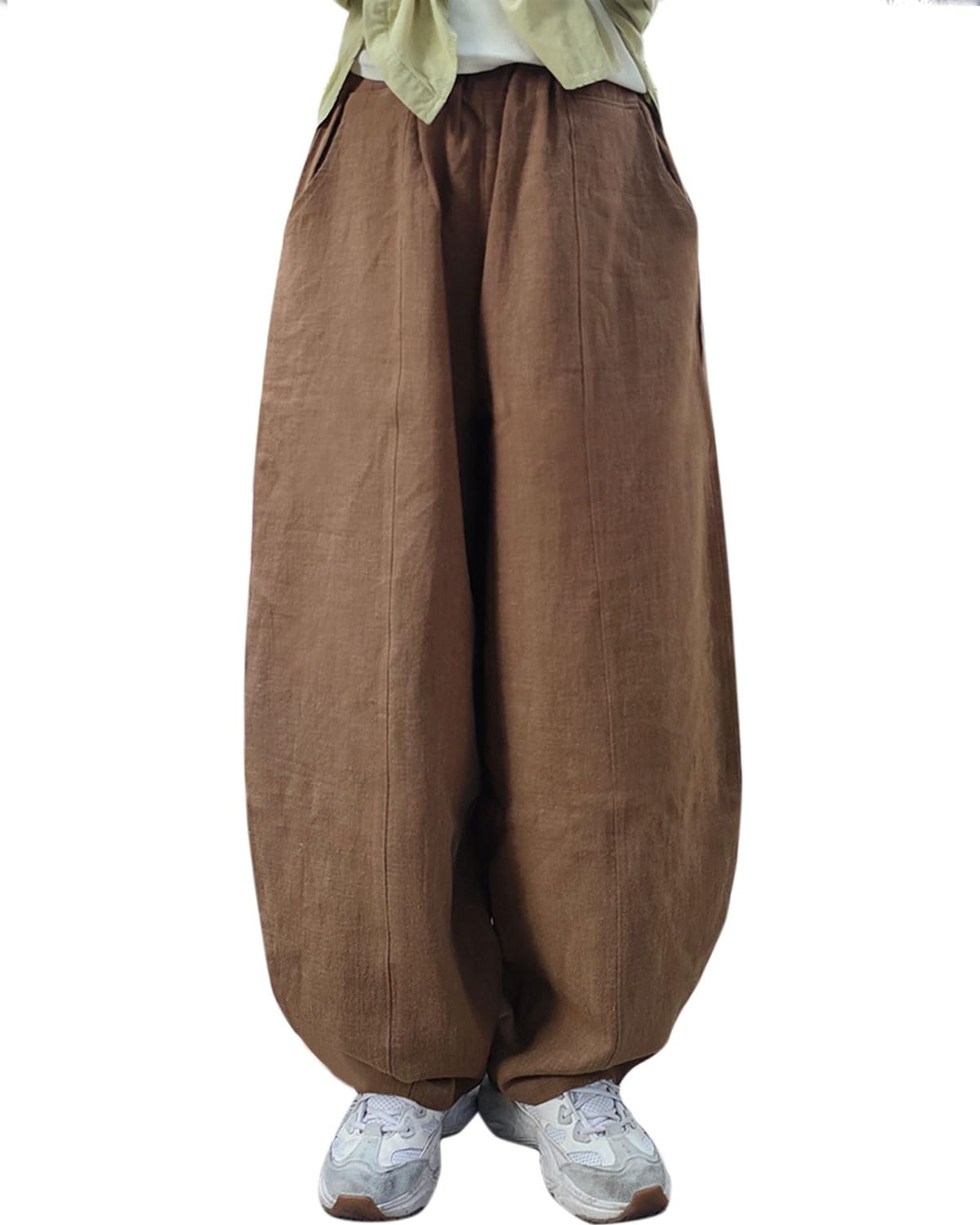 IXIMO Women's Cotton Linen Pants Casual Baggy Elastic Waist Relax Fit Trousers Slacks