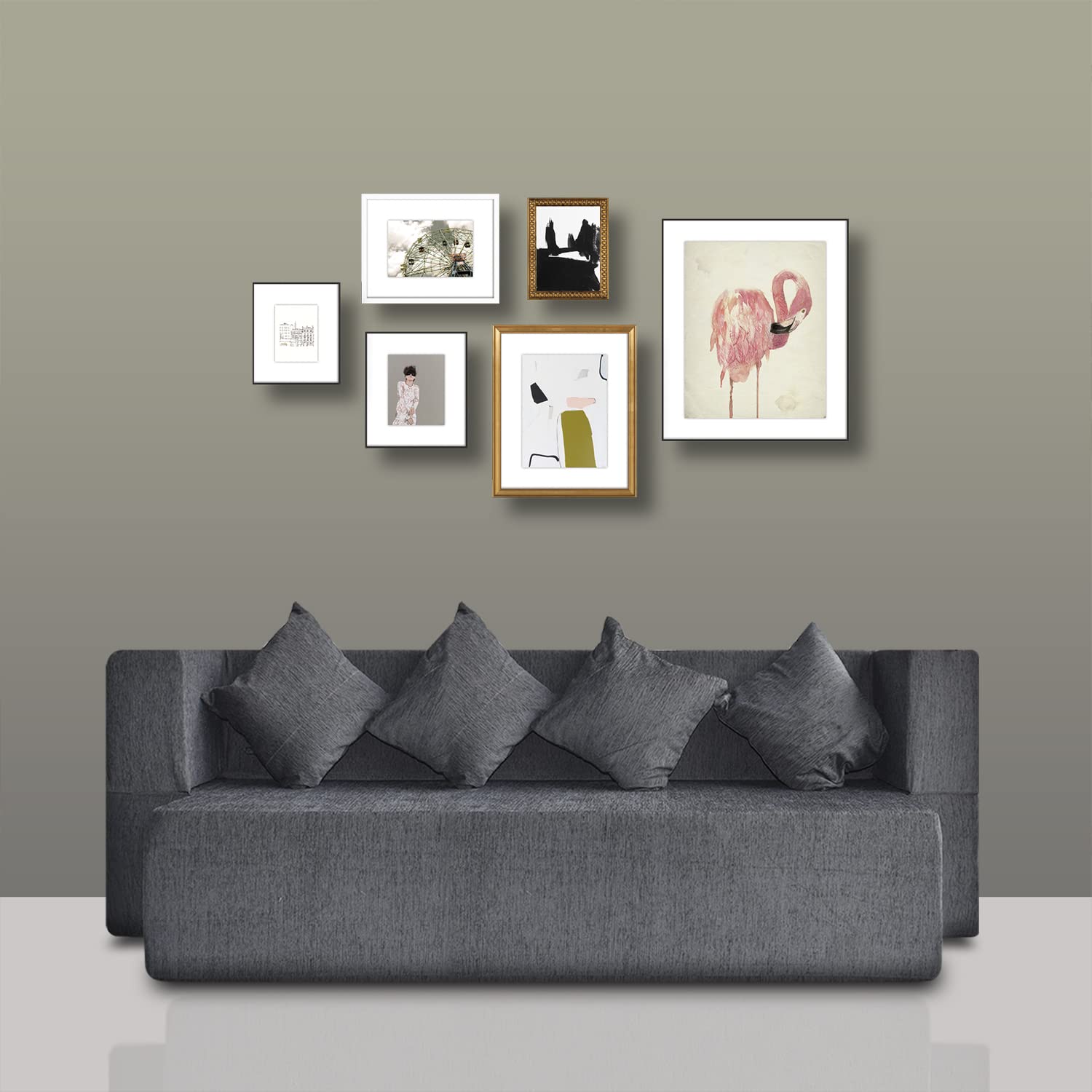 FRESH UP 4 Seater Folding Sofa Bed 78x36x14 Inches, 4 Cushions Incuded-Washable Molphino Chenille Fabric (Grey, Seat Height 14 Inches) 4-Person Sofa