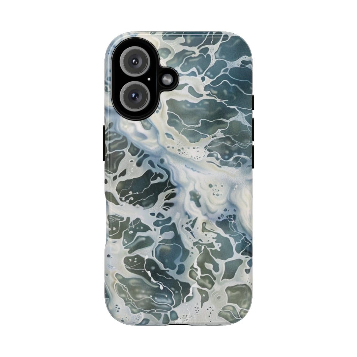 Coque iPhone 16 bleu rigide finition brillante style surface d'eau luxe - 5