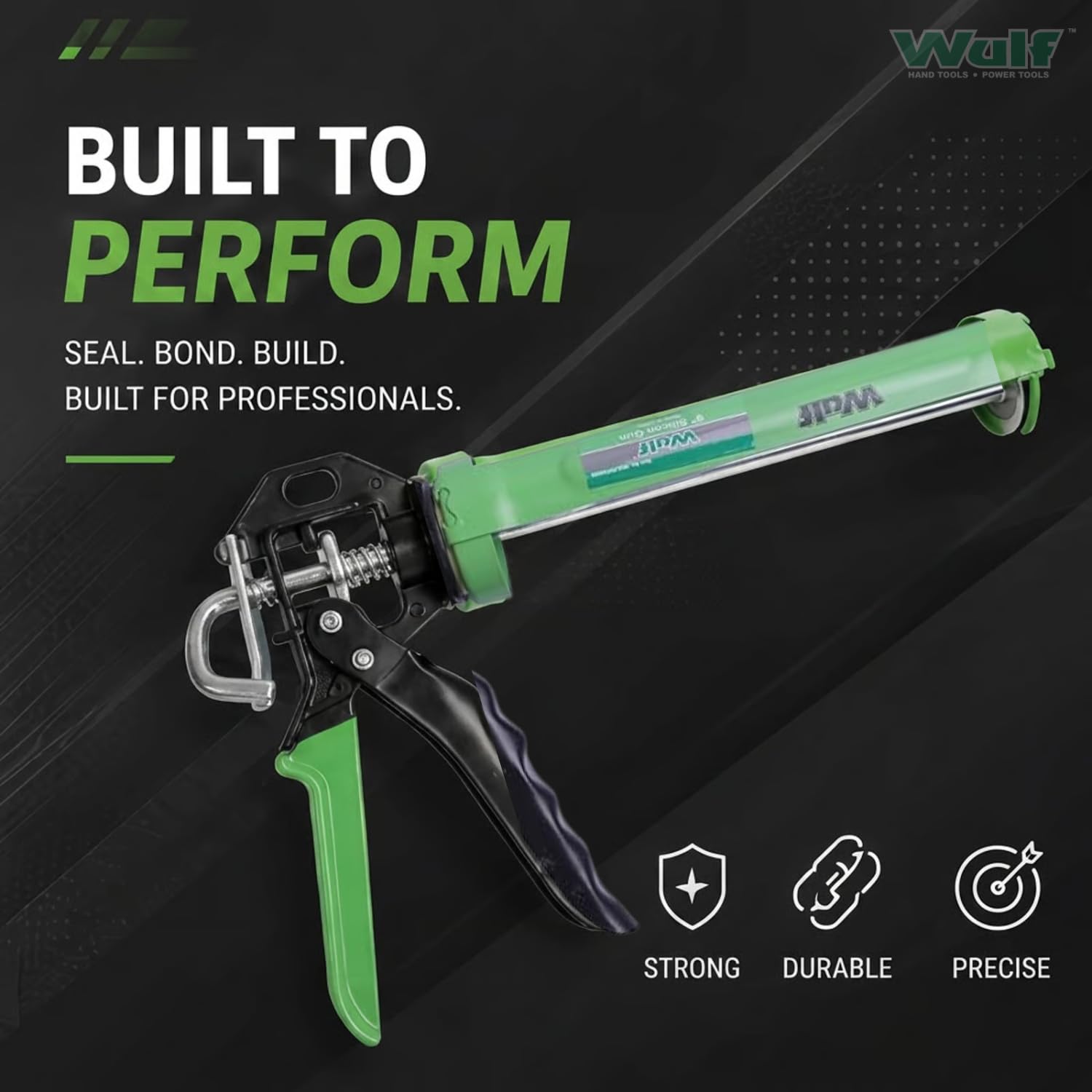WULF 9 Inch Heavy Duty Silicone Sealant Gun | Steel Half-Open Caulking Gun for Standard Cartridges | Ideal for Bonding Glass, Metal, Ceramic & Wood | Smooth Trigger & Ergonomic Handle Design 3