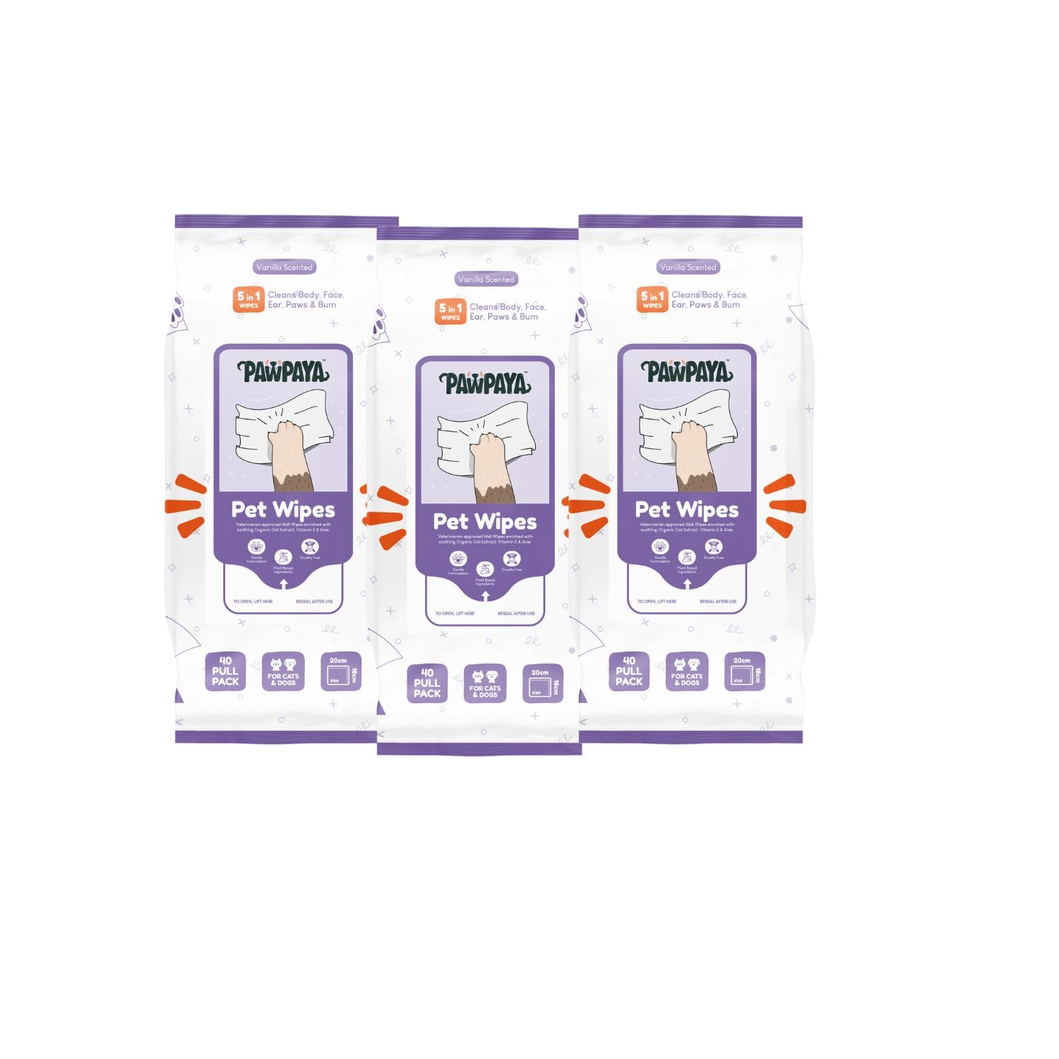 Every Day Pet Wipes Pack of 3 – Gentle Pet Cleaning Wipes for Cats & Dogs All Breeds, Daily Hygiene & Odor Control – Safe Cleaning Solution for Puppies & Adult Pets