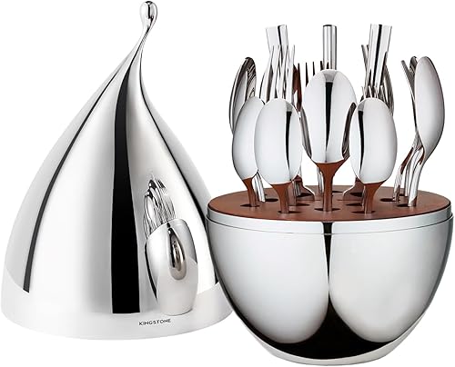 Juego de cubiertos KINGSTONE con organizador de almacenamiento tipo gota de agua, juego de 20 piezas de cubertería forjada en caja de regalo,