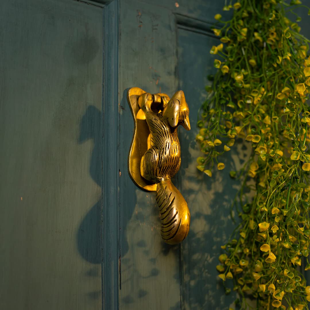 Indian Shelf Brass Squirrel Door Knocker for Main Door - Gold Door