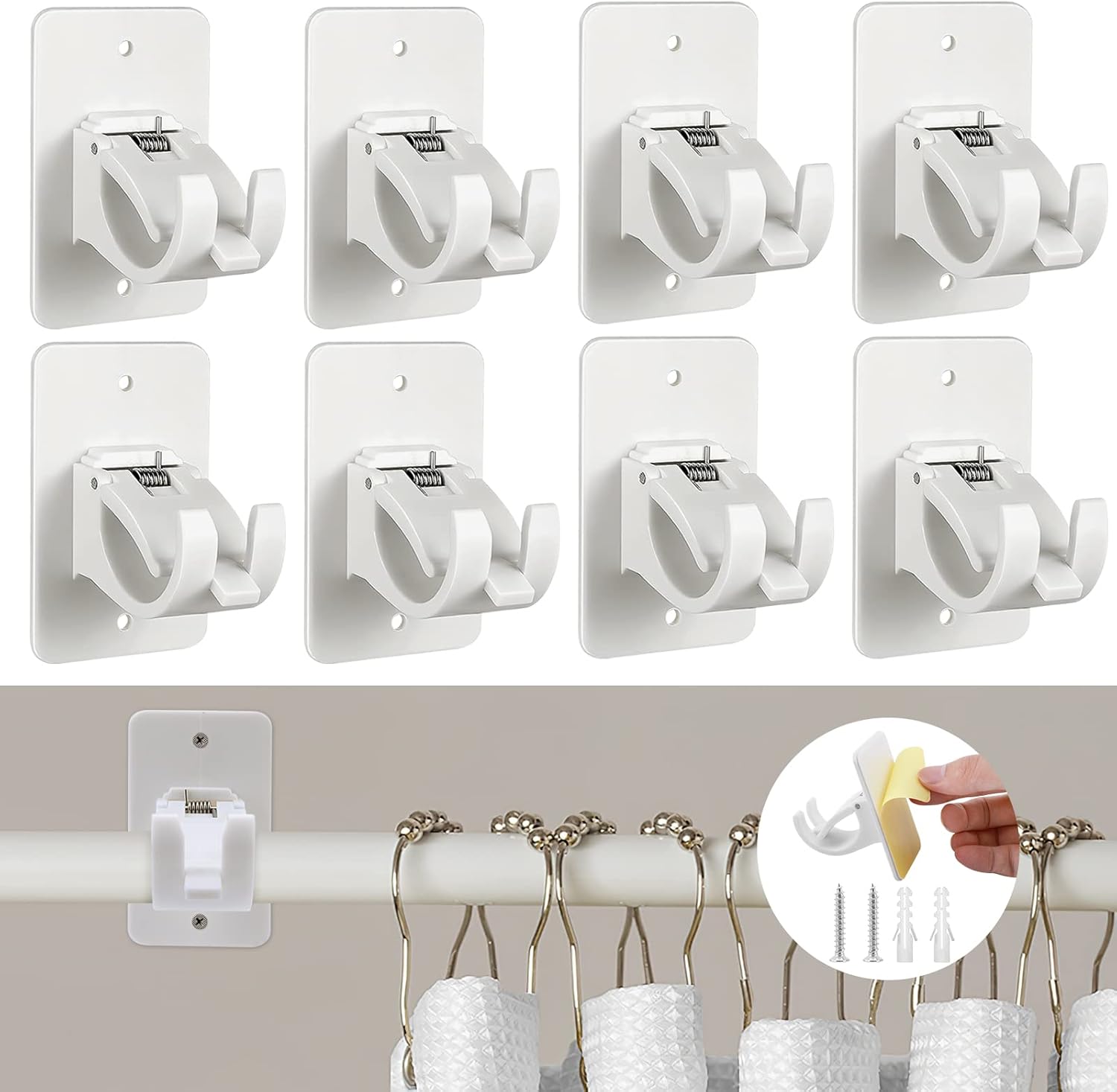 8pcs No Drill Curtain Rod Brackets, Biupky Curtain Rod Holders No