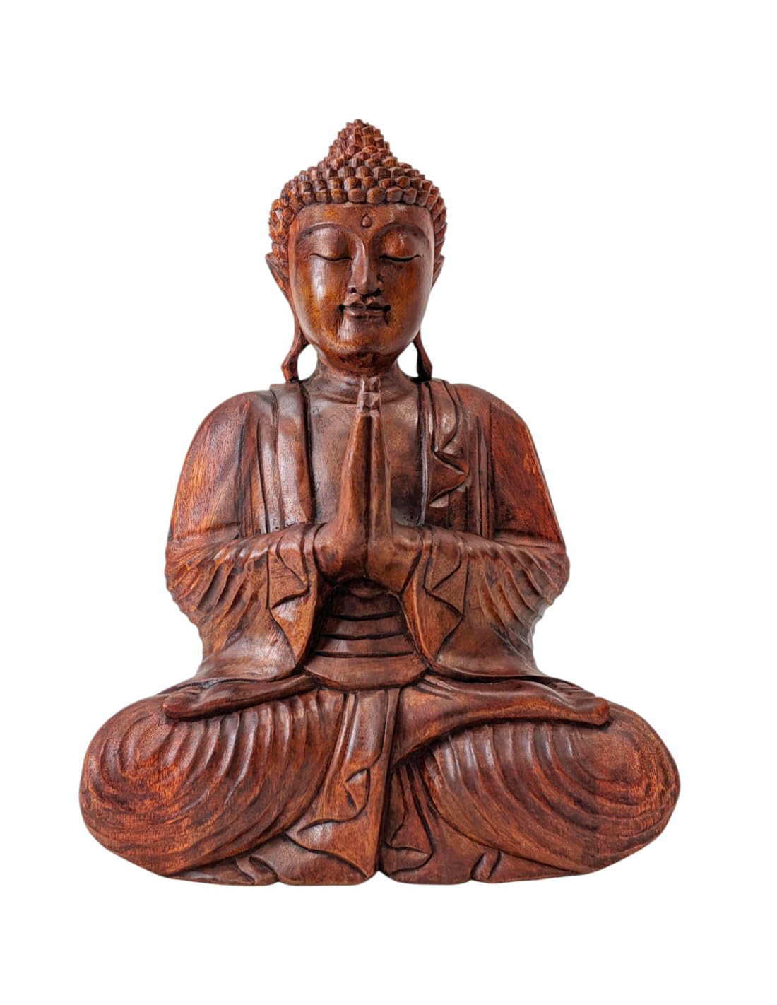Grande statue de Bouddha assis 40cm en bois de suar | Sculptée à Bali
