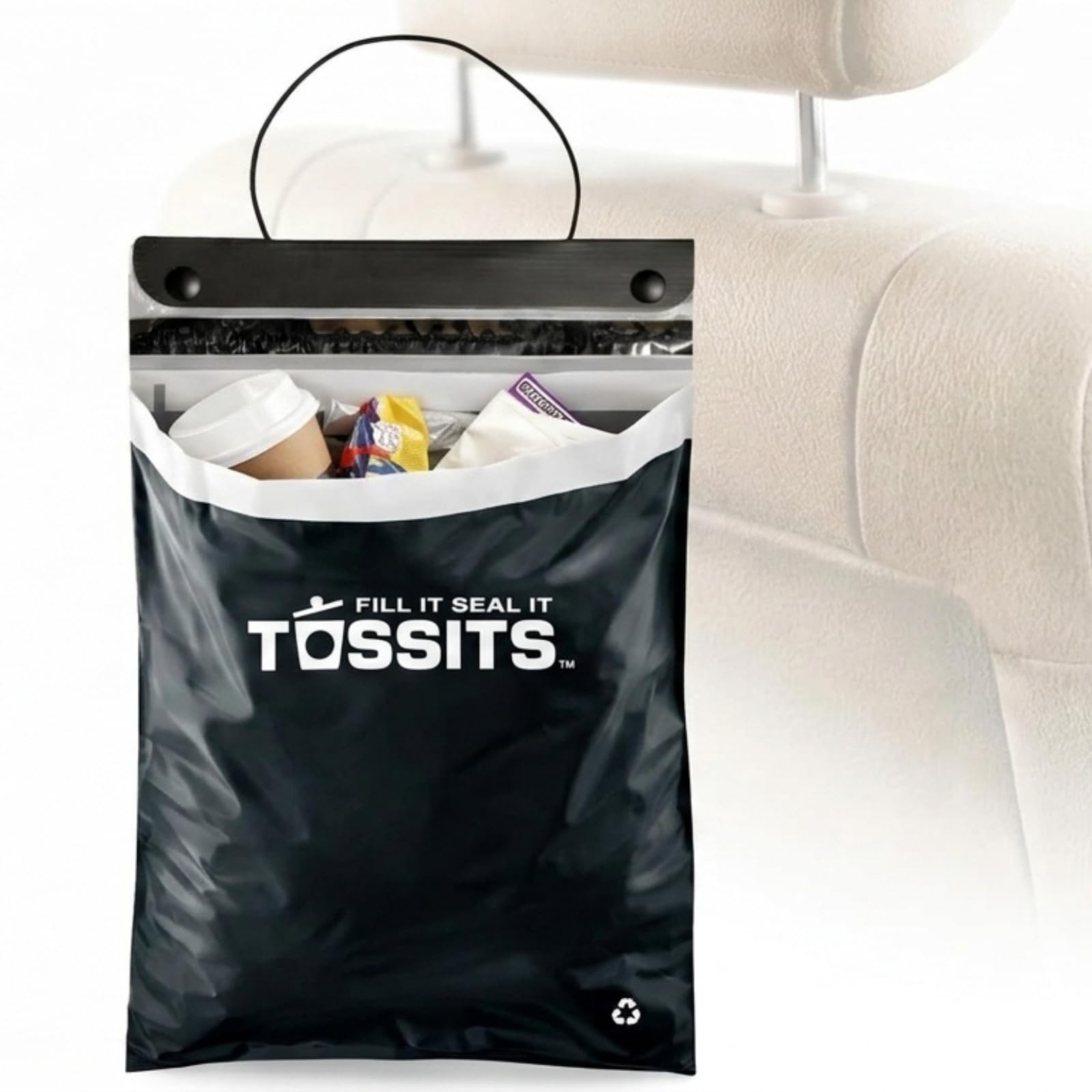 Tossits Disposable Car Garbage Bags (3 Sets of 7 Car Trash Bag) - Leakproof, Smellproof Car Garbage Can - Large Car Waste Bag - Car Trash Bag Can Hang from Headrest - New Trash Can for Car