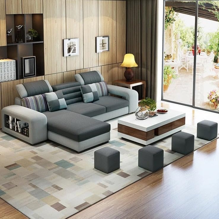 Image of Travis Luxury 8 Seater L Shape Sofa for Living Room Dark Grey & Light Grey LHS | Premium Sofa Set 8 Seater | L Shaped Sofa with Ottoman for Bedroom House Decor