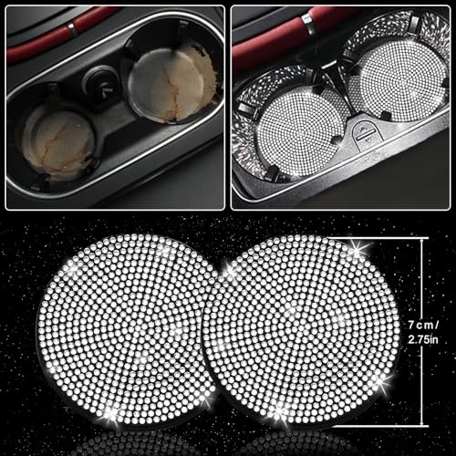 Image of NBTEPEM 27 PCs Bling Car Accessories Set for Women, Steering Wheel Covers Universal Fit 15 Inch, Bling License Plate Frame, Bling Phone Holder, Bling Car Coasters (Silver Diamond)