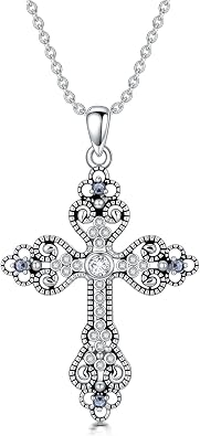 Sterling Silver Moissanite Cross Necklace for Women, S925 Real Silver Gothic Cross Necklace 1920s Jewelry for Ladies Mom Men Birthday Anniversary, 18+2 inch