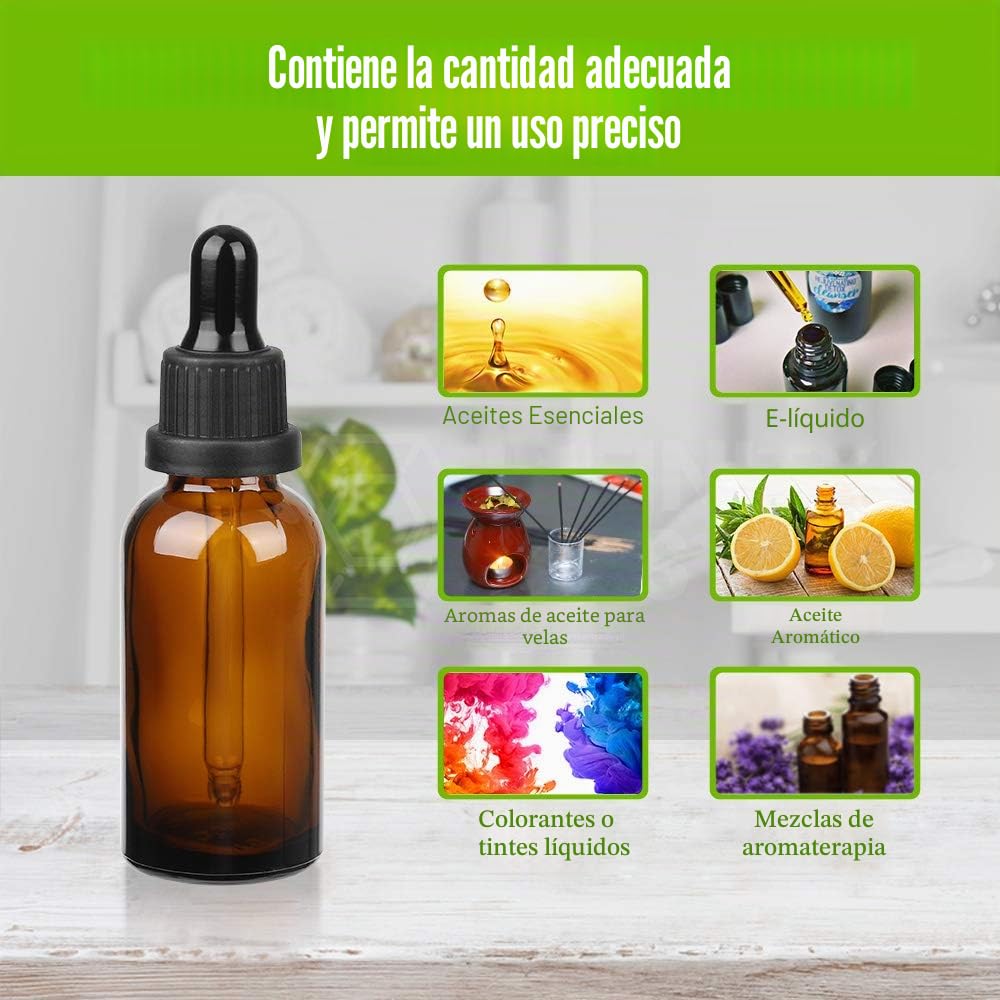 Amber Frasco Cuentagotas Cristal (20ml) | botellas cuentagotas recargables para mezclas de aromaterapia de aceites esenciales