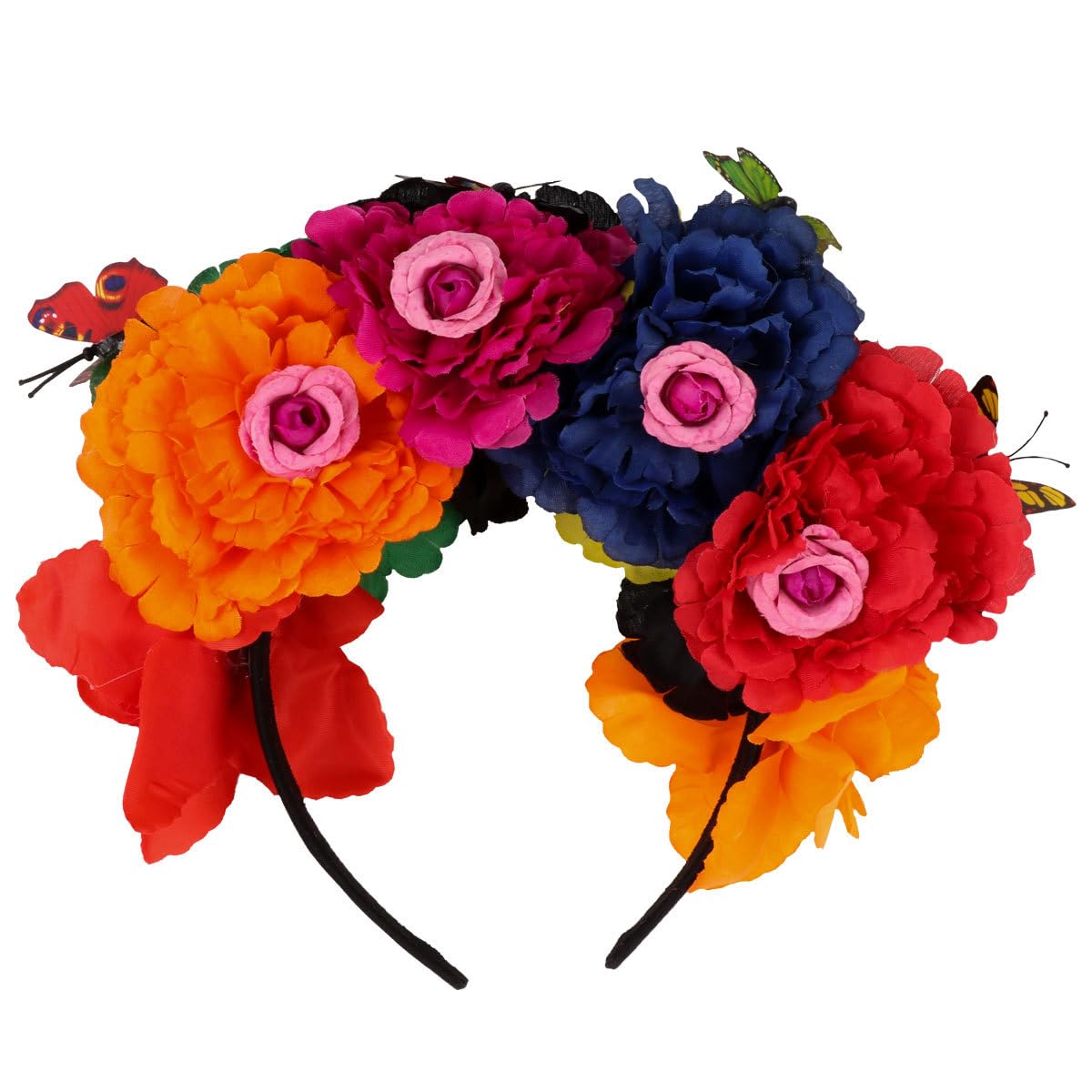 Lurrose Halloween Party Headband Mexican Rose Flower Crown Halloween Party Costume Headpiece Day of The Dead Headband dia de los muertos Flower Crown (Mixed Color 2)