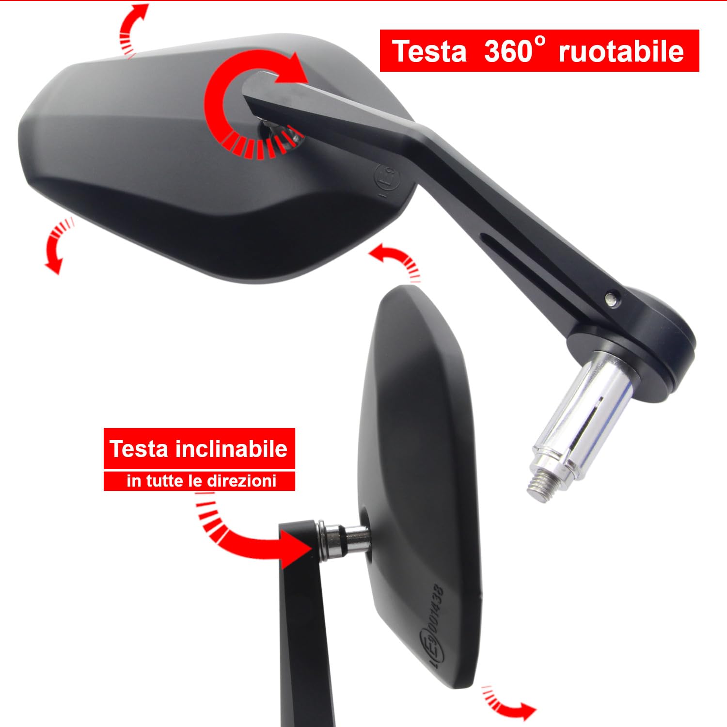 Area1 Specchietti retrovisori universali per moto, coppia, omologati, ad esempio per Duke SMC/R MT07 MT09 MT125 Z900 Z650 Z500 Z125 CMX CB 500 Hornet SV650 GSXS GSF Bandit R12 S1000 Tuono RnineT