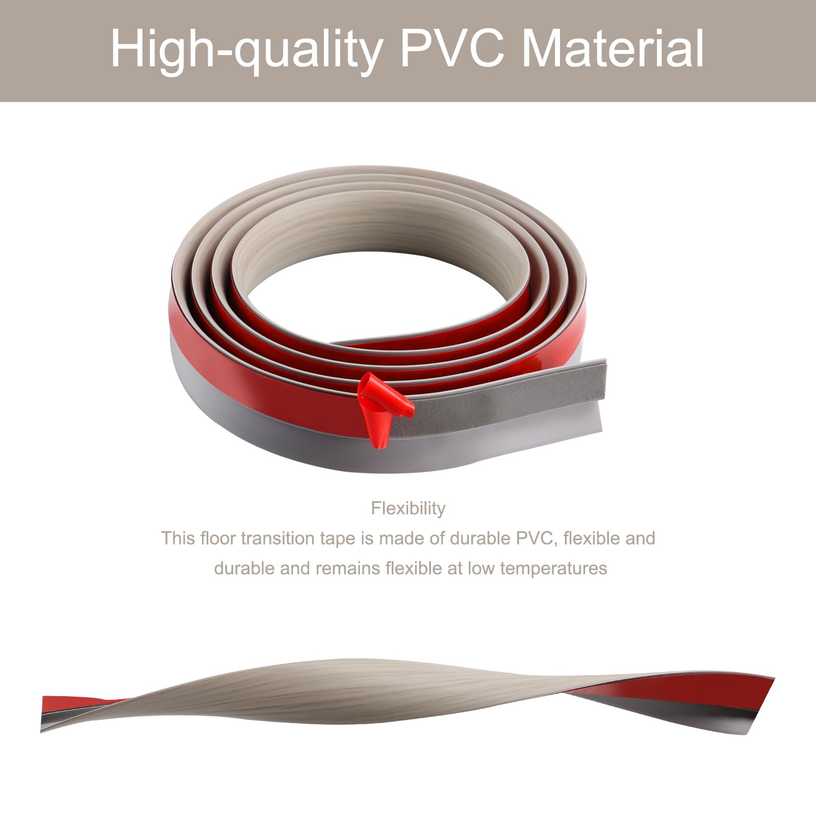 2M Autoadesiva Striscia di Transizione del Pavimento, Profilo di Transizione Pavimento in PVC, Strisce di Rivestimento per Porte per Tappeti per Transizione Inferiore a 5 mm (Grigio)
