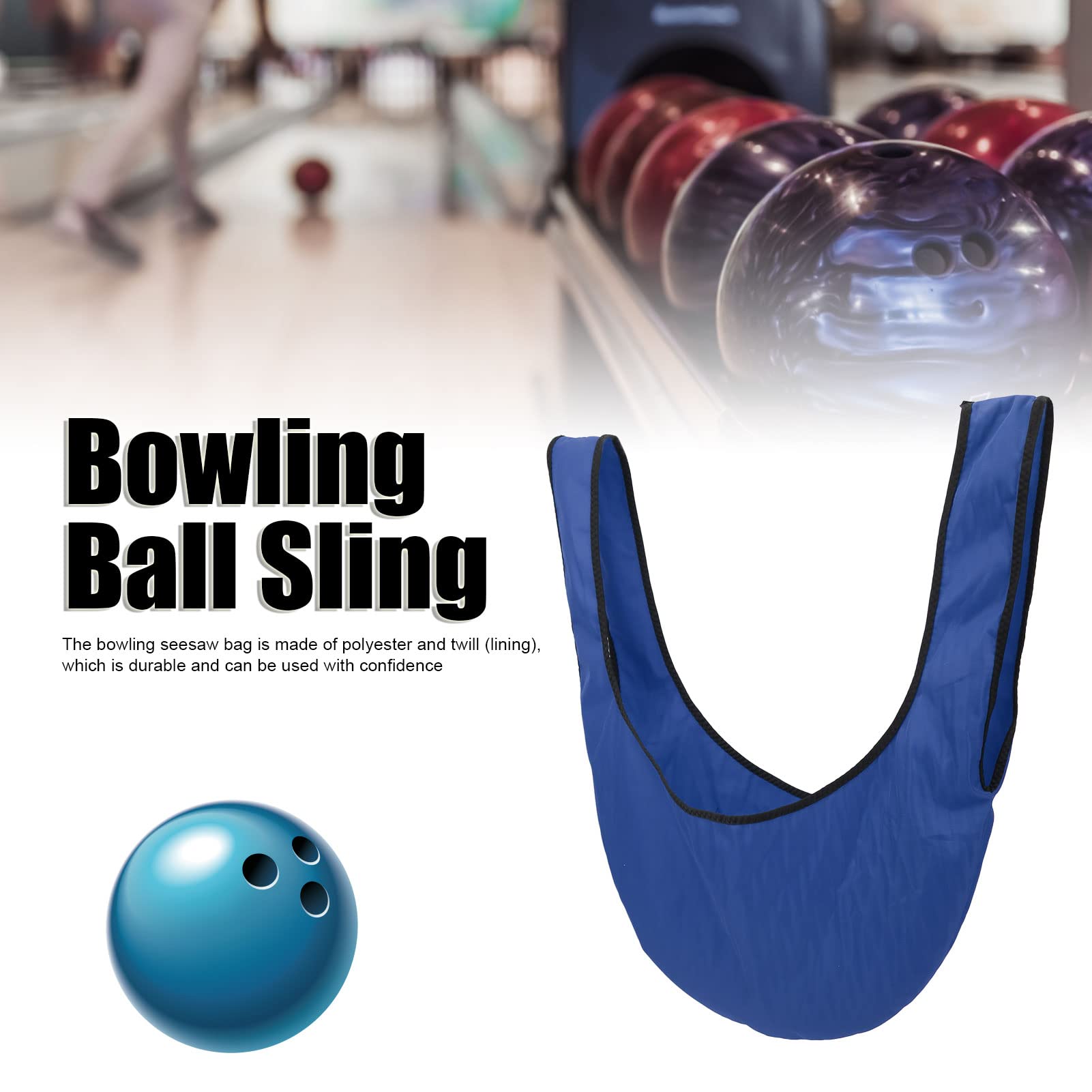 POENVFPO Bowling Seesaw Bag Holder, Polyester Twill Lining Handle Design Portable Bowling Ball Sling Carrier Polisher Bag, 60cm Length (Blue)