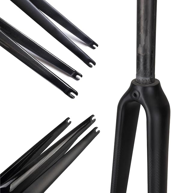 Road Bike Fork Carbon Fiber 700C 1-1/8 25.4mm Road City Ultra Light Disc Brake Rigid Fork QR 9x100mm Straight Tube Bike Front Fork Color: Black glossy, Size: 700c