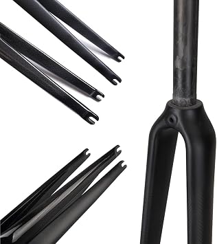 Road Bike Fork Carbon Fiber 700C 1-1/8 25.4mm Road City Ultra Light Disc Brake Rigid Fork QR 9x100mm Straight Tube Bike Front Fork Color: Black glossy, Size: 700c