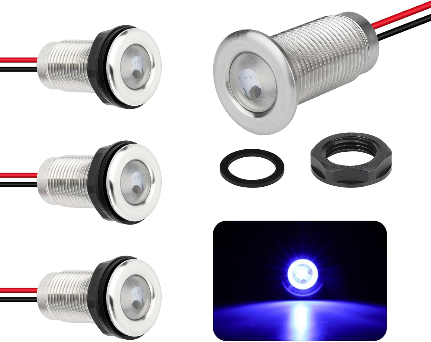 Boat Interior Lights, Waterproof Marine Led Boat Lighting, Night Fishing Lights, Courtesy Transom Cabin Stern Cockpit Navigation LED Lights For Pontoon Bass Jon Jet Ski Kayak (Blue 4PCS)