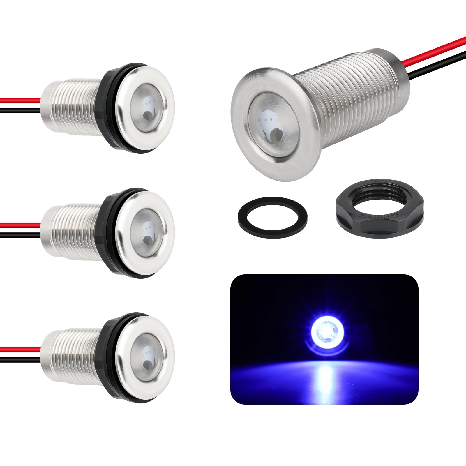 Marine LED Boat Interior Lights, 12V-24V, 4PCS Blue, IP68