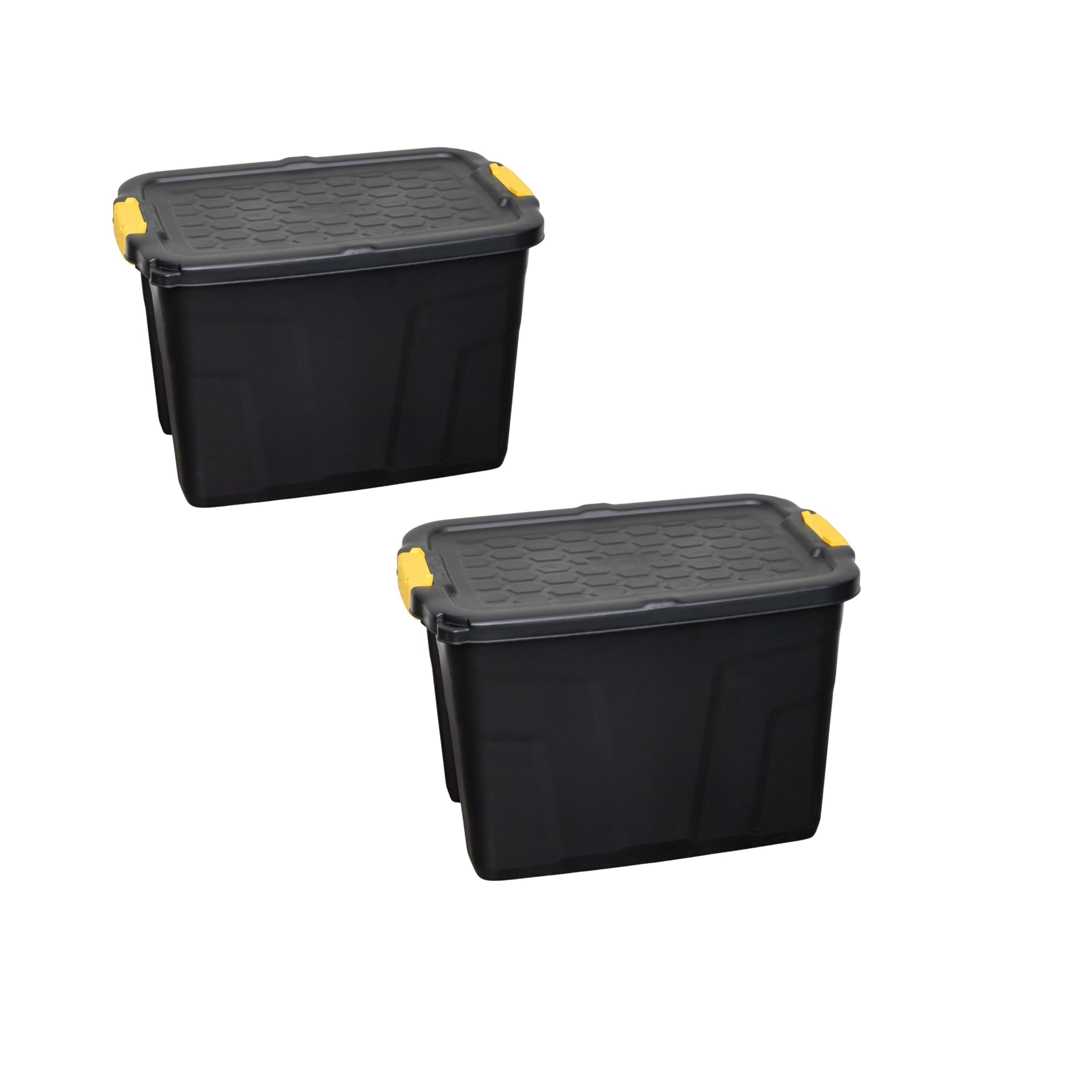 Samuel Alexander Black 60L Heavy Duty Lockable & Stackable Storage Tub Chest With Clips (2)